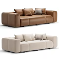 Modern Brown And Beige Sectional Sofa With Multiple Cushions And Striped Accent