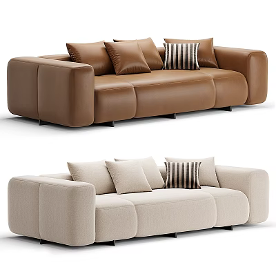 Modern Brown And Beige Sectional Sofa With Multiple Cushions And Striped Accent 3d model
