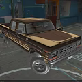 Brown And Beige Pickup Truck Parked By Blue Building With Graffiti Basketball Court White Lines