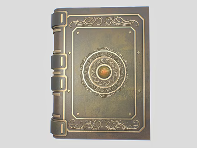 Antique Book Cover With Intricate Golden Ornate Patterns Circular Emblem And Metal Clasps 3d model