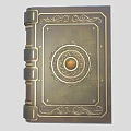 Antique Book Cover With Intricate Golden Ornate Patterns Circular Emblem And Metal Clasps
