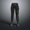 Durable Dark Colored Cargo Pants With Multiple Utility Pockets And Matching Boots For Everyday Use 3d model