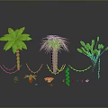 Various Green Tropical Plants Including Palm Trees Vine Decor And Small Potted Plants