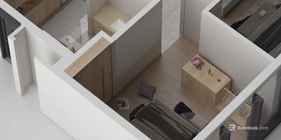 Wooden Hinged Door In Modern Living Room With Sofa Small Table And Wooden Floor 3d model 