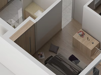 Wooden Hinged Door In Modern Living Room With Sofa Small Table And Wooden Floor 3d model