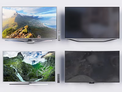 Modern Ultra Slim Smart Television Displaying Mountain Beach Waterfall And Scenery Views 3d model