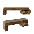 Natural Wooden Stools With Stone Leg Supports And Simple Rustic Home Design