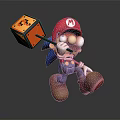Game Character With Red Hat M Logo Blue Spiky Hair Holding Cube With Lightning Symbol