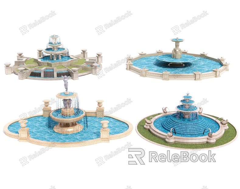 European-style fountain water fountain sketch water bowl waterscape water drop water bowl model