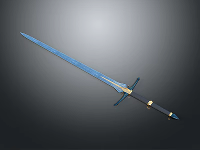 Decorative Medieval Sword With Blue Blade Golden Accents And Black Cross Guard 3d model