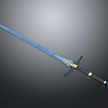Decorative Medieval Sword With Blue Blade Golden Accents And Black Cross Guard