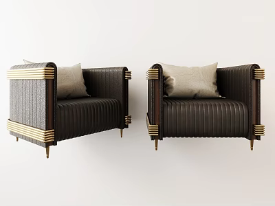 Luxury Modern Leather Armchair With Tufted Back Gold Metal Legs And Beige Cushion 3d model
