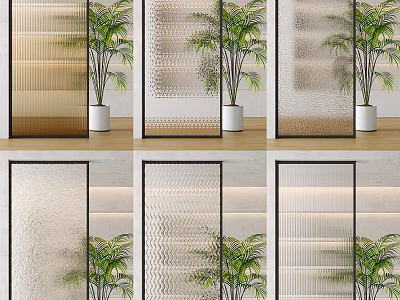 Modern Glass Room Dividers With Textured Patterns And Indoor Plants In Interior Space 3d model