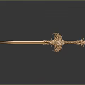 Golden Decorative Sword With Intricate Patterns On Grey Background And Reflection