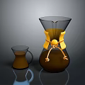 Glass Coffee Pot With Yellow Decorative Band And Small Cup For Daily Use
