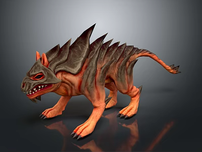 Fierce Mythical Creature With Spiked Back Red Eyes And Sharp Claws 3d model