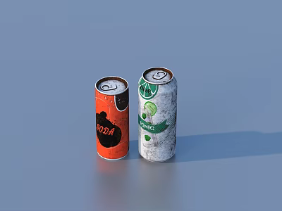 Two Colorful Drink Cans Orange Fanta And White Lime Flavored As Daily Household Items 3d model