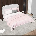 Cozy Double Bed With Pink Quilt Upholstered Headboard Wooden Panel Wall And Sea View Window