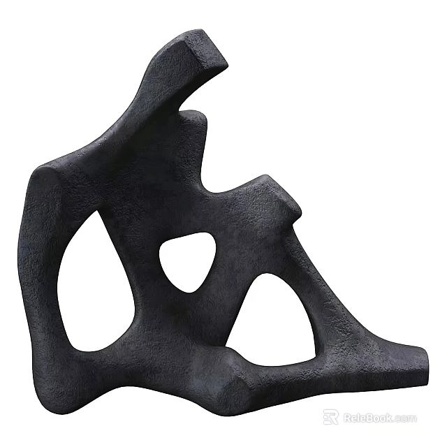 Artistic Black Abstract Decorative Ornament Set With Irregular Holes And Sculptural Modern Design 3d model 
