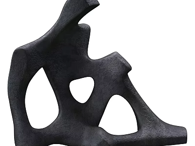 Artistic Black Abstract Decorative Ornament Set With Irregular Holes And Sculptural Modern Design 3d model