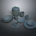 Minimalist Gray Ceramic Household Dinnerware Set Including Kettle Bowls Cups And Plates