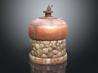 Outdoor Decorative Copper Garden Ornament With Stacked Stone Base And Faucet Top 3d model