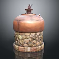 Outdoor Decorative Copper Garden Ornament With Stacked Stone Base And Faucet Top