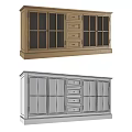 Rustic Wooden Sideboard With Glass Doors Drawers And Storage Cabinets