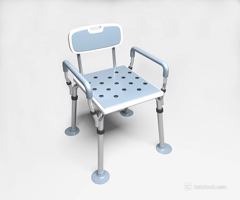 Light Blue Leisure Chair With Armrests Backrest Perforated Seat And Metal Legs 3d model 