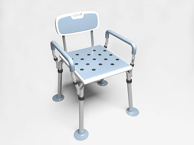 Light Blue Leisure Chair With Armrests Backrest Perforated Seat And Metal Legs 3d model