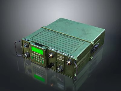 Green Military Style Portable Communication Device With Digital Display And Control Buttons 3d model