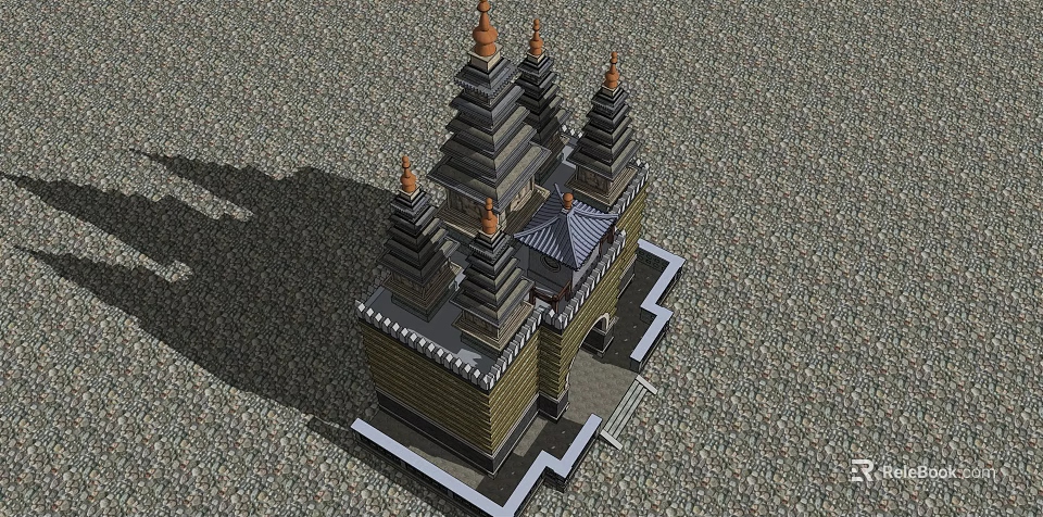 Ancient Architecture Traditional Pagoda With Multi Tiered Spires And Stone Base 3d model 