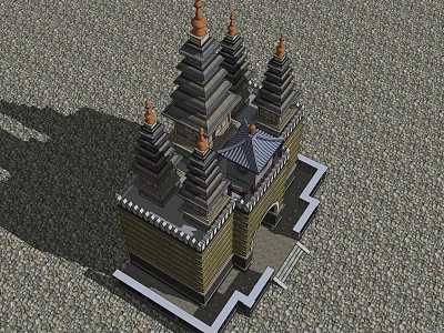 Ancient Architecture Traditional Pagoda With Multi Tiered Spires And Stone Base 3d model