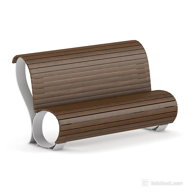 Modern Outdoor Bench With Brown Wooden Slats And Silver Metal Frame 3d model 
