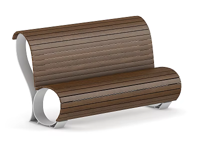 Modern Outdoor Bench With Brown Wooden Slats And Silver Metal Frame 3d model