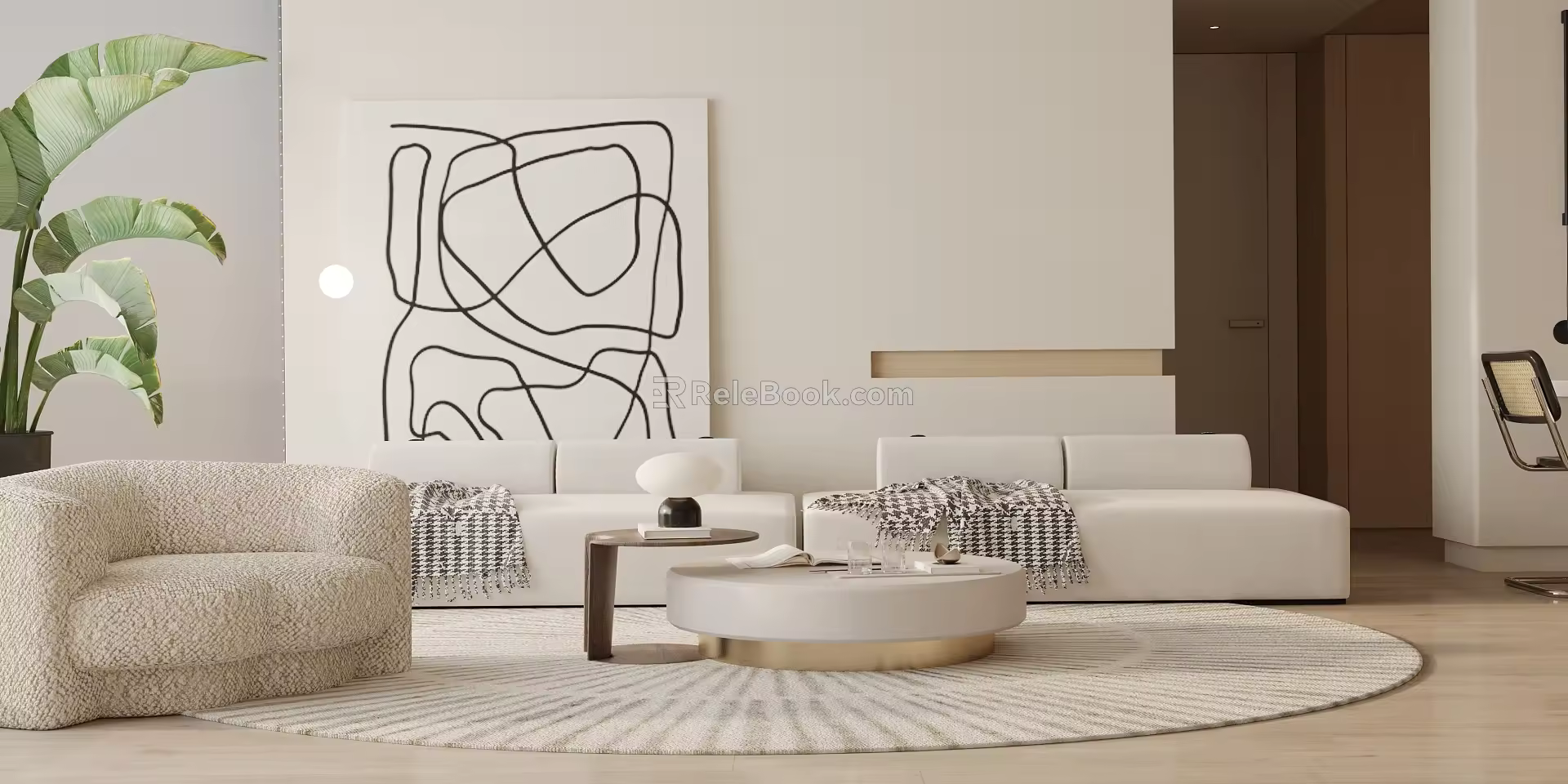 Modern cream style sofa coffee table combination 3d model