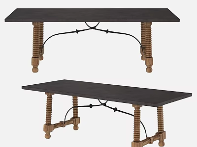 Elegant Wooden Office Desk with Black Tabletop Golden Carved Legs and Crossbar Design 3d model