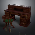 Traditional Wooden Office Desk With Multiple Drawers And Green Padded Chair Design
