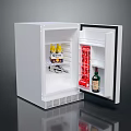 White Compact Mini Fridge With Open Door Storing Drinks Cans And Bottles