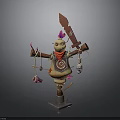 Cartoon Style Tribal Voodoo Doll 3D Model With Gourd Body Red Scarf And Large Knife