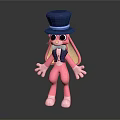 Pink Rabbit Character With Large Eyes Blue Top Hat And Vest Standing In Black Background