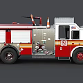 Red FDNY Fire Truck With Ladder Water Tank And Number 69