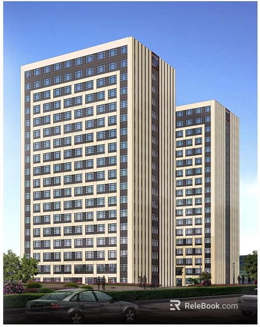 Twin Modern High Rise Office Buildings With Glass Windows And Exterior Design 3d model 