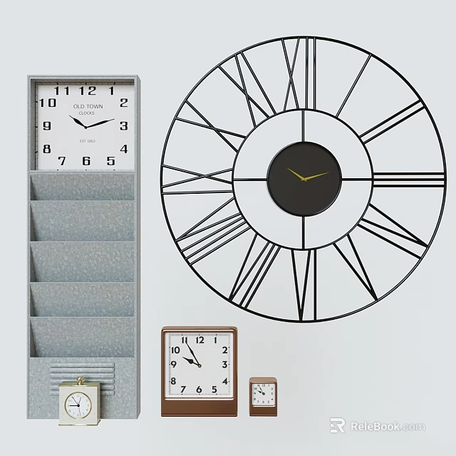 Multiple Modern Clocks Featuring Large Circular Wall Design And Small Square Table Styles 3d model 
