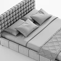 Modern Double Bed With Upholstered Diamond Stitched Headboard And Black Gray Bedding