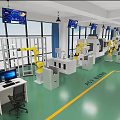 Modern School Smart Factory Laboratory With Advanced Equipment Screens Charts And Computer Desks