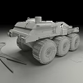 White Model Armored Vehicle With Large Wheels On Blueprint With Scissors
