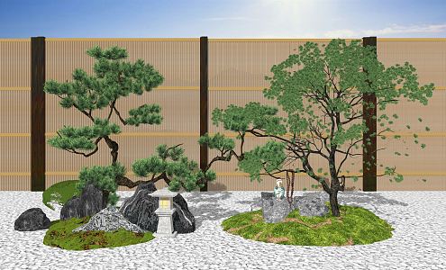 New Chinese style landscape sketch modeling Luo Han pine dry landscape courtyard landscape tree 3d model