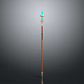 Enchanted Magic Staff With Blue Glowing Crystal Top And Brown Wooden Body