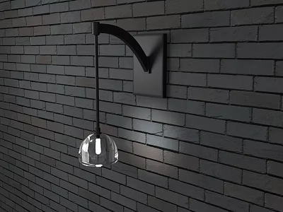Modern Black Metal Wall Sconce With Transparent Spherical Lampshade On Dark Brick Wall 3d model